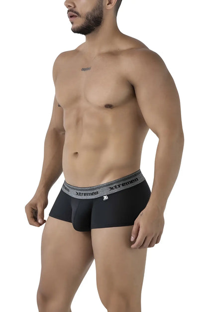 Black xtremen 91205b cotton blend men’s briefs with gray waistband featuring xtremen logo and white emblem