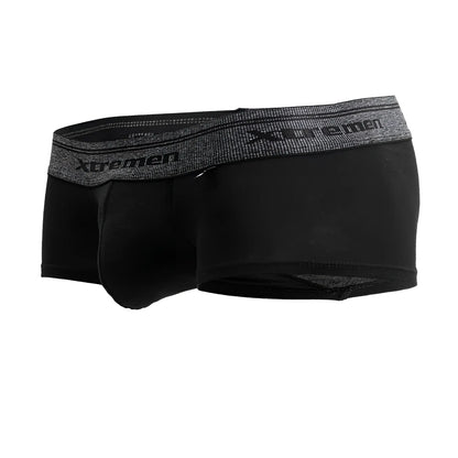 Black men’s boxer briefs with gray textured waistband featuring xtremen logo cotton blend trunks color black