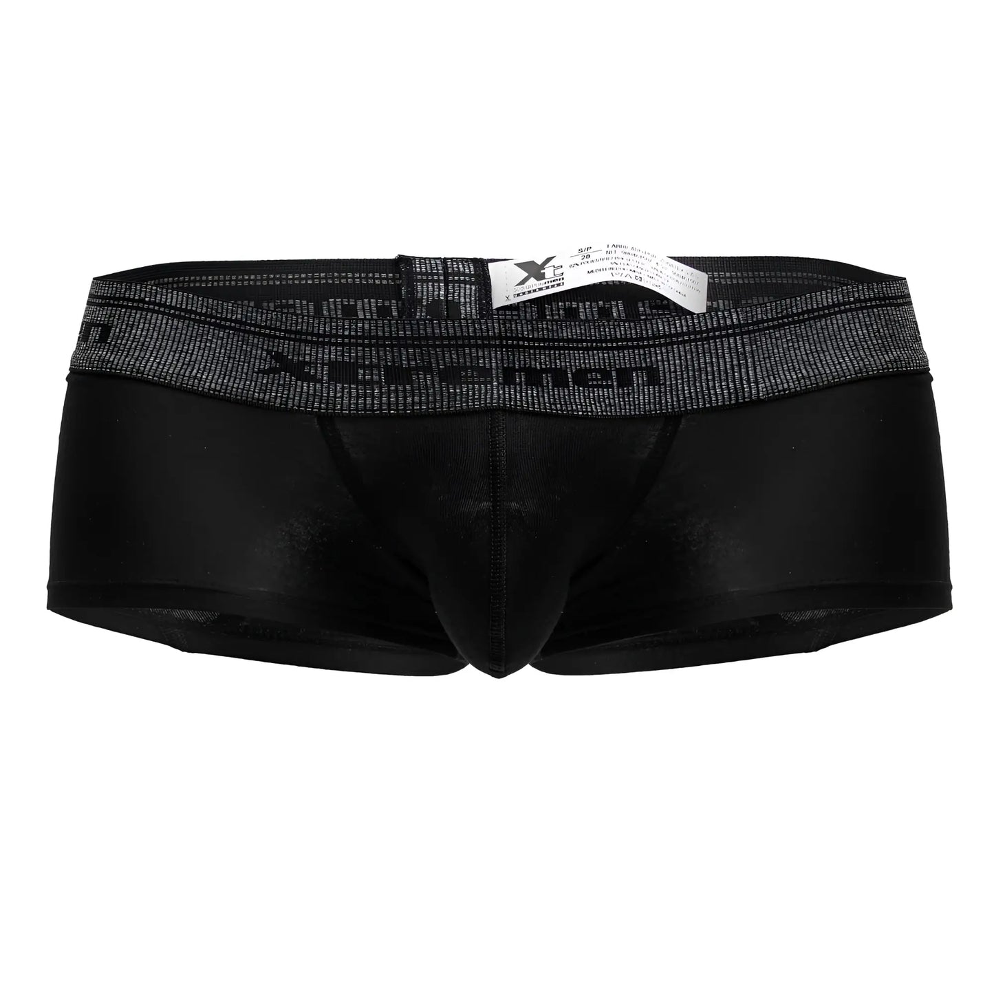 Xtremen 91205b black cotton blend trunks with textured dark gray waistband and x men logo in black lettering