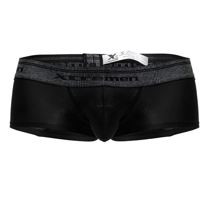 Xtremen 91205b black cotton blend trunks with textured dark gray waistband and x men logo in black lettering
