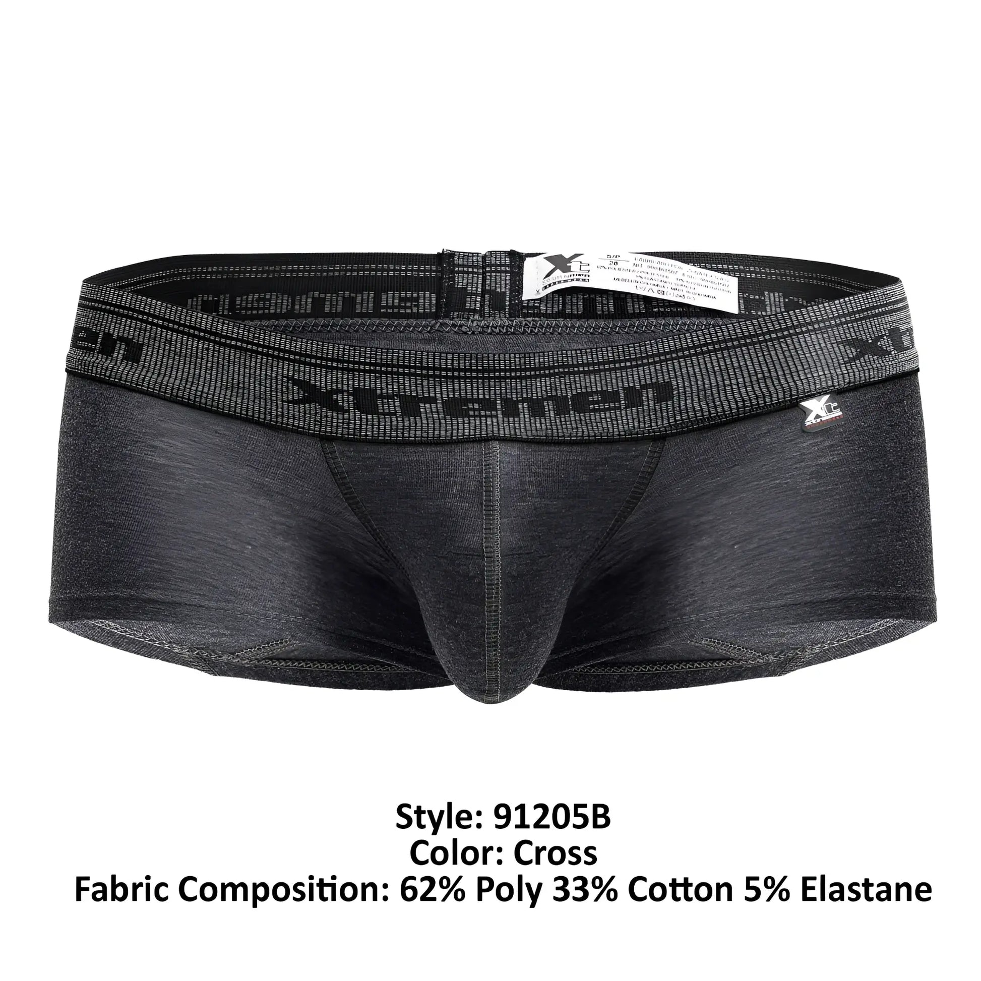 Black heathered xtremen 91205b cotton blend men’s briefs with textured waistband and elasticized fit
