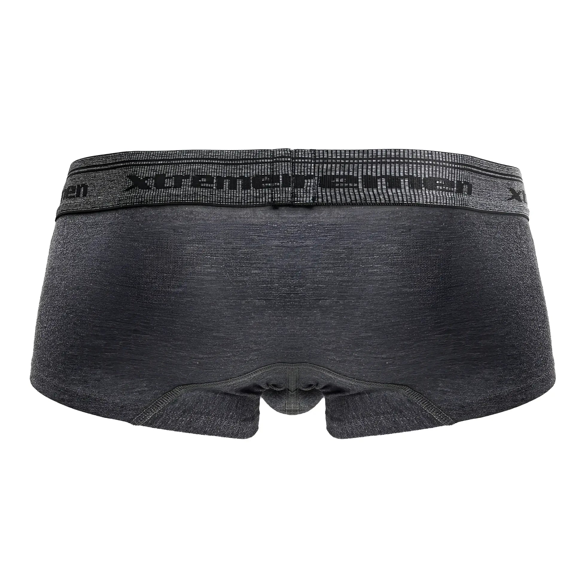 Dark gray heathered cotton blend briefs with textured elastic waistband featuring xtrememen logo color cross design