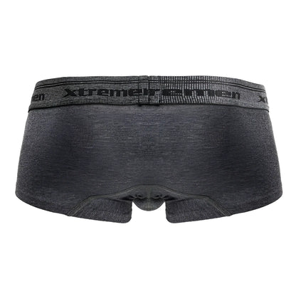 Dark gray heathered cotton blend briefs with textured elastic waistband featuring xtrememen logo color cross design