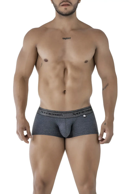 Gray heathered xtremen 91205b cotton blend men’s boxer briefs with contoured pouch and branded waistband