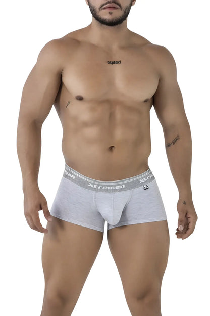 Xtremen 91205b cotton blend trunks in jasper gray with gray heathered cotton briefs and branded elastic waistband