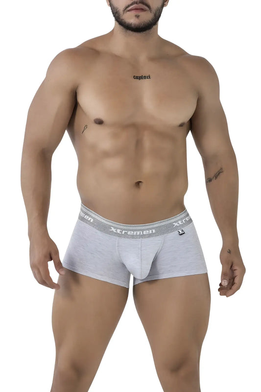 Xtremen 91205b cotton blend trunks in jasper gray with gray heathered cotton briefs and branded elastic waistband