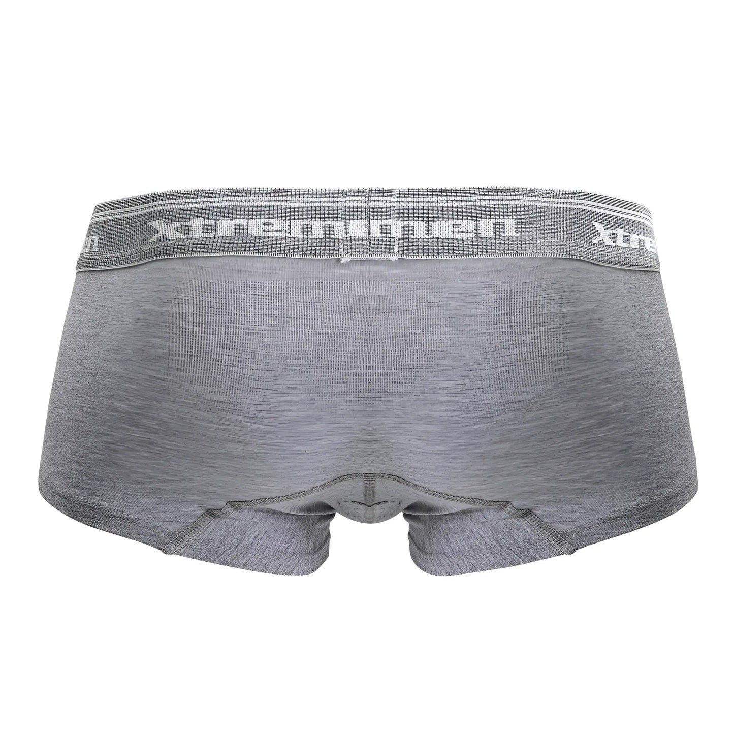Gray heathered cotton blend trunks with a textured elastic waistband featuring the xtremen logo in white