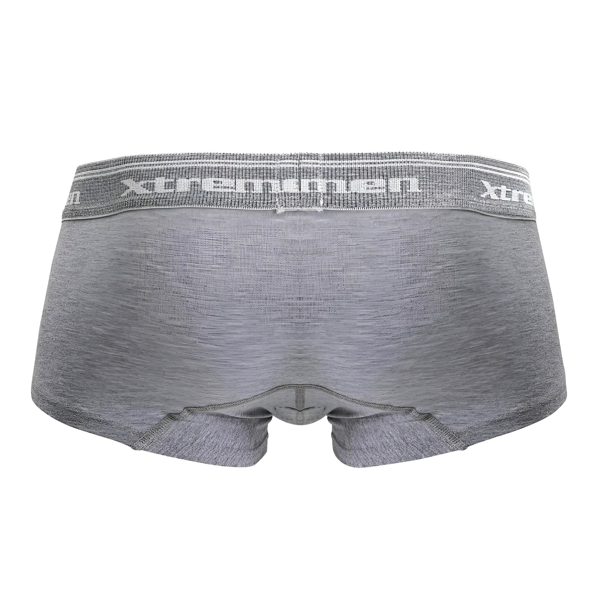 Gray heathered cotton blend trunks with a textured elastic waistband featuring the xtremen logo in white