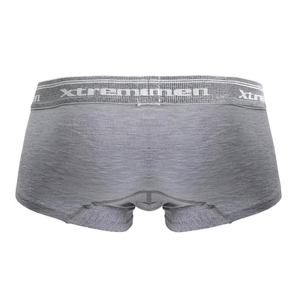 Gray heathered cotton blend trunks with a textured elastic waistband featuring the xtremen logo in white