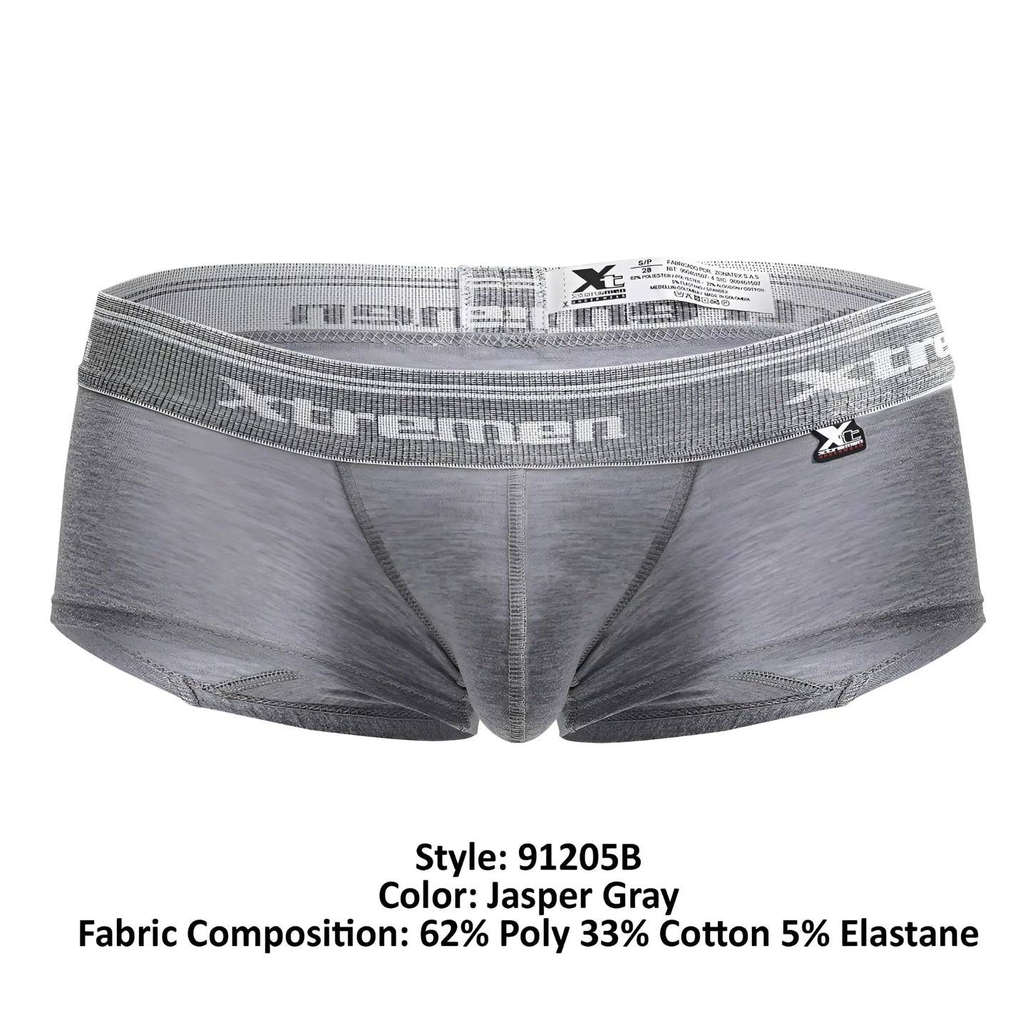 Gray jasper xtremen 91205b cotton blend men’s briefs with textured waistband and xtremen logo brand tag