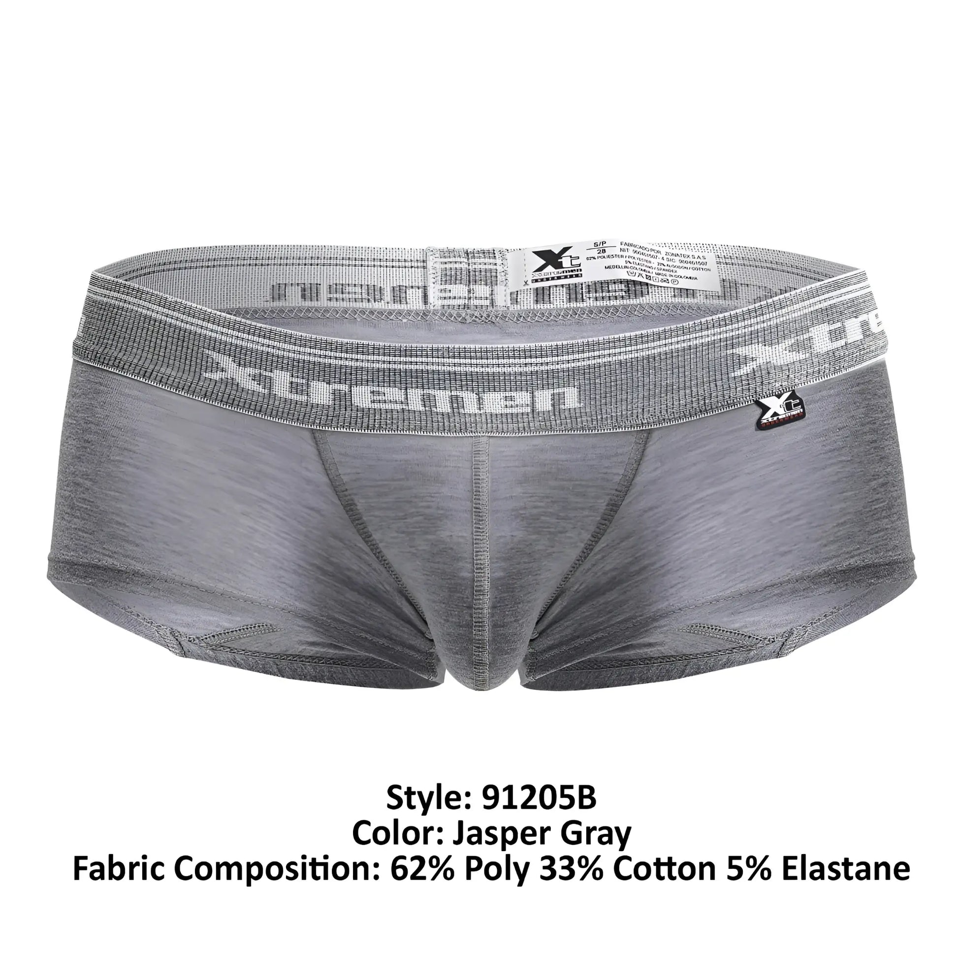 Gray jasper xtremen 91205b cotton blend men’s briefs with textured waistband and xtremen logo brand tag
