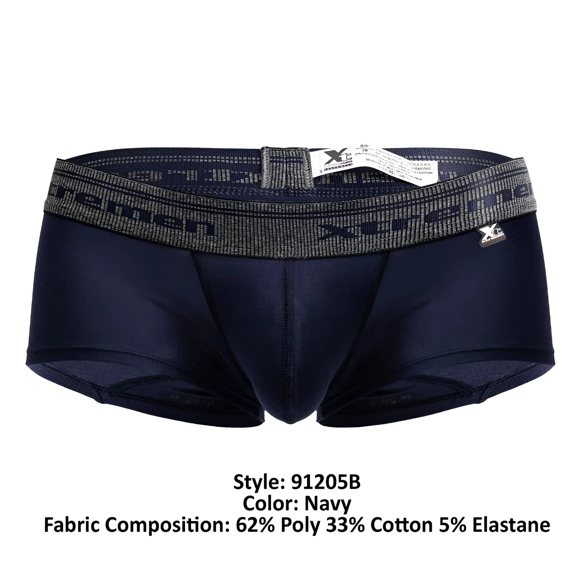 Navy blue xtremen 91205b cotton blend men’s briefs with gray elastic waistband and xcemen brand logo