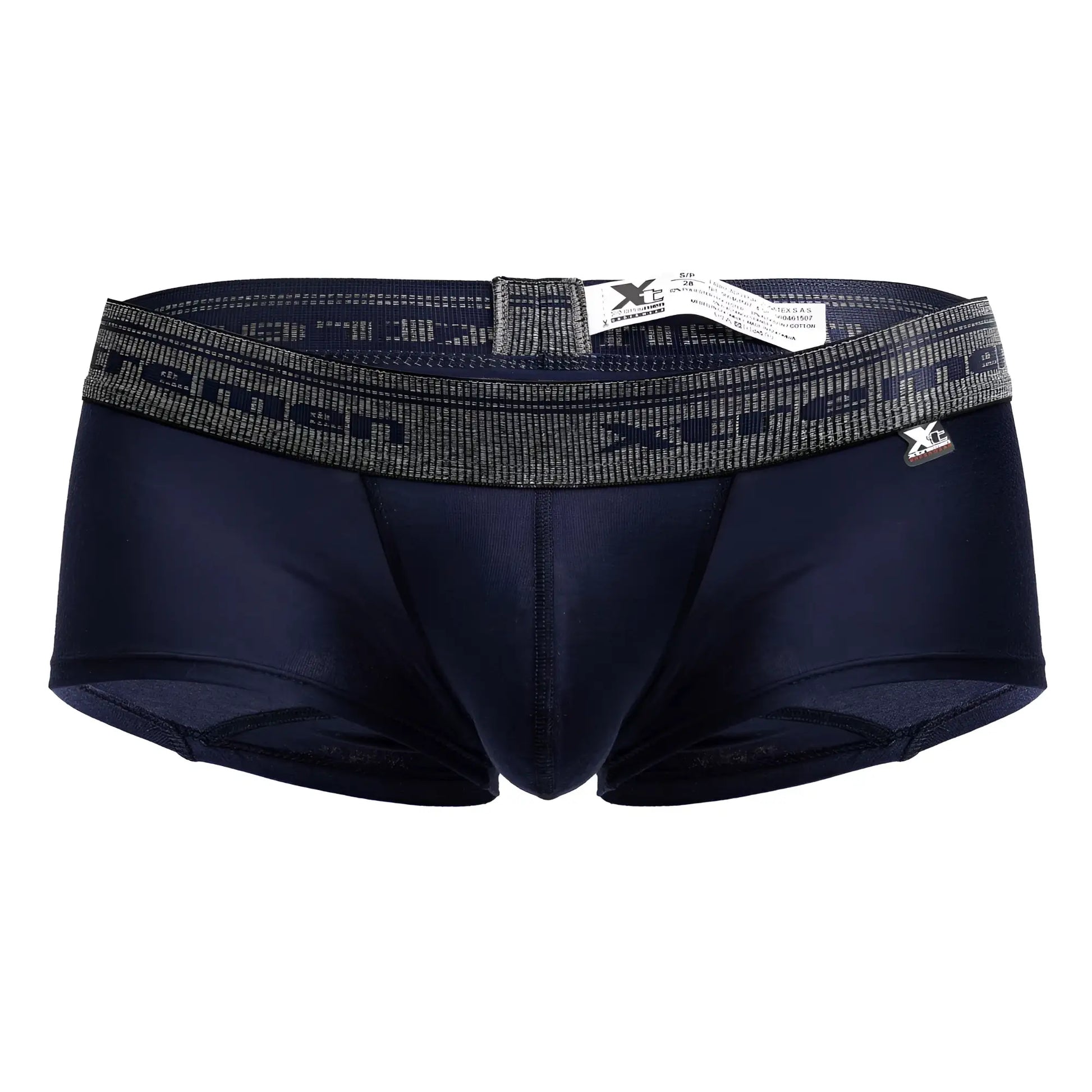 Navy blue xtremen 91205b cotton blend men’s briefs with gray elastic waistband featuring xcemen logo