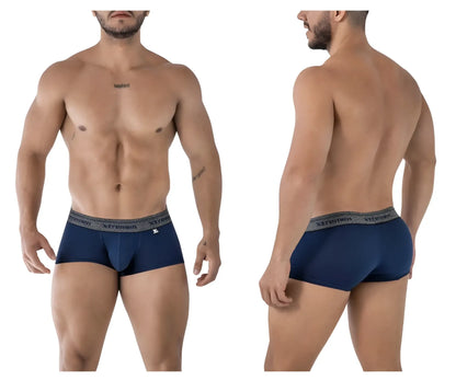 Navy blue stretch cotton briefs with gray elastic waistband featuring xtremen logo from xtremen 91205b cotton blend trunks