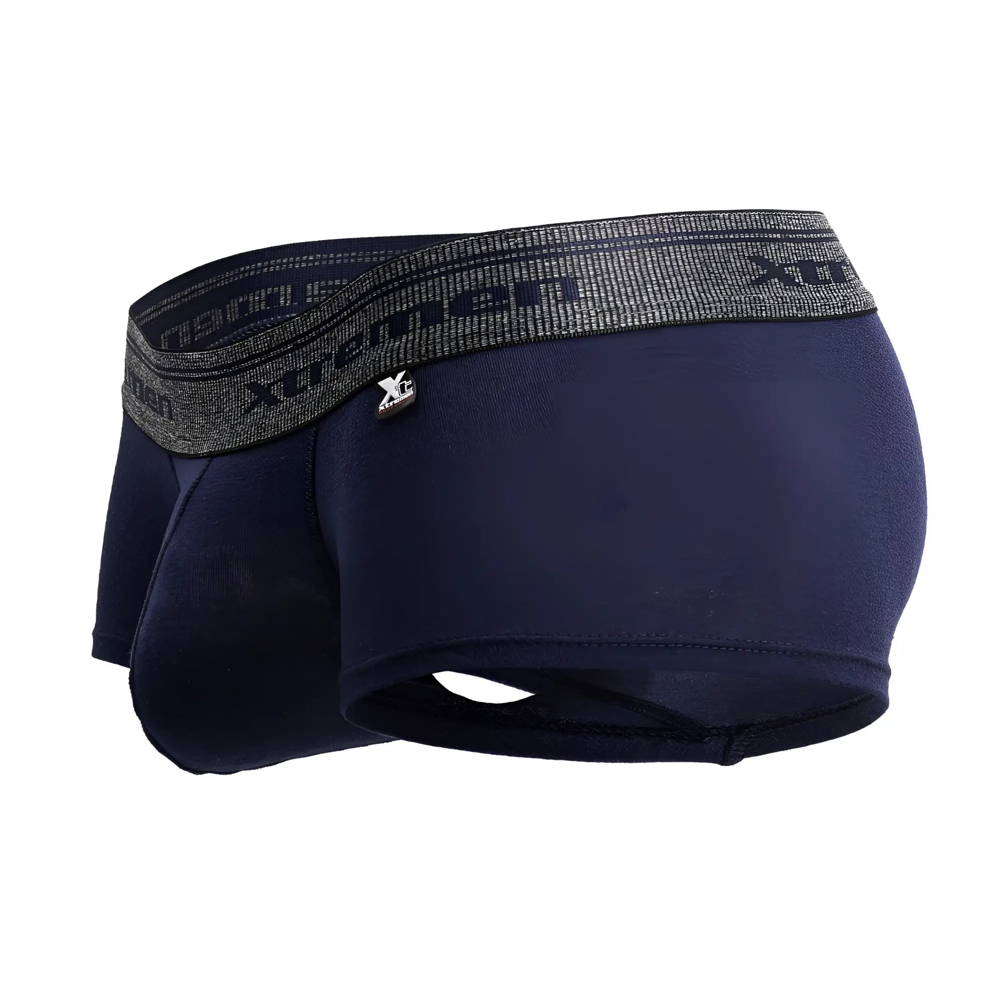 Navy xtremen 91205b cotton blend men’s boxer briefs with textured gray waistband featuring brand logo