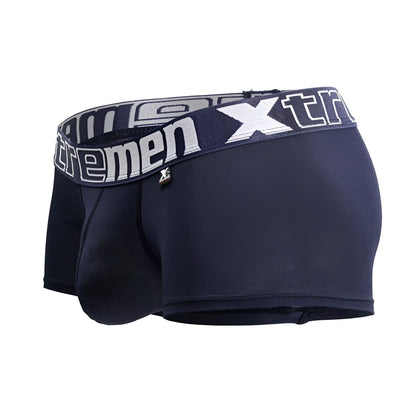 Navy blue men’s Xtremen 91206B microfiber boxer briefs with white and gray Xtremen logo waistband front view