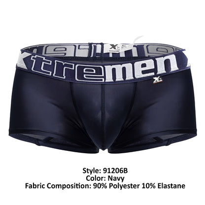 Navy xtremen 91206b microfiber trunks with a textured waistband featuring white and gray xtremen logo lettering