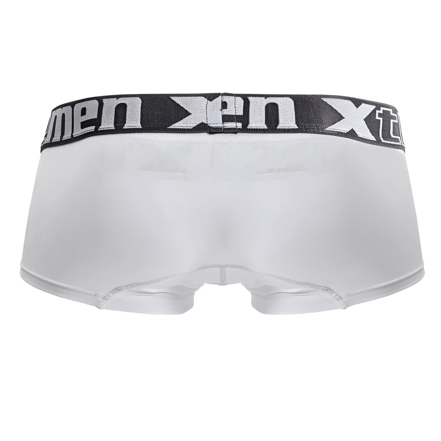 White xtremen 91206b microfiber trunks with black elastic waistband and silver xen logo for men