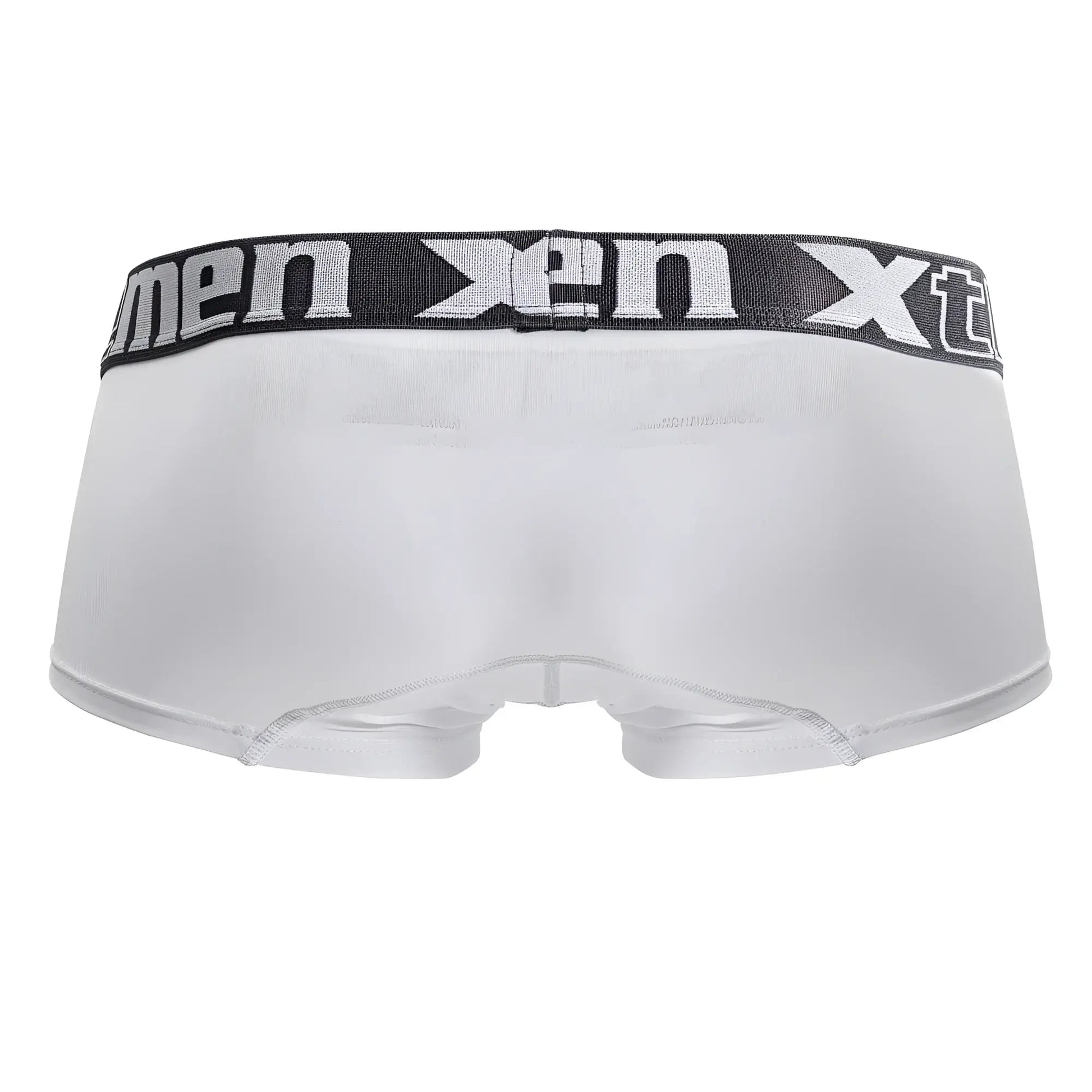 White xtremen 91206b microfiber trunks with black elastic waistband and silver xen logo for men