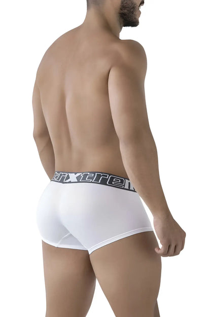 White xtremen 91206b microfiber trunks with black and gray extrem logo waistband for men