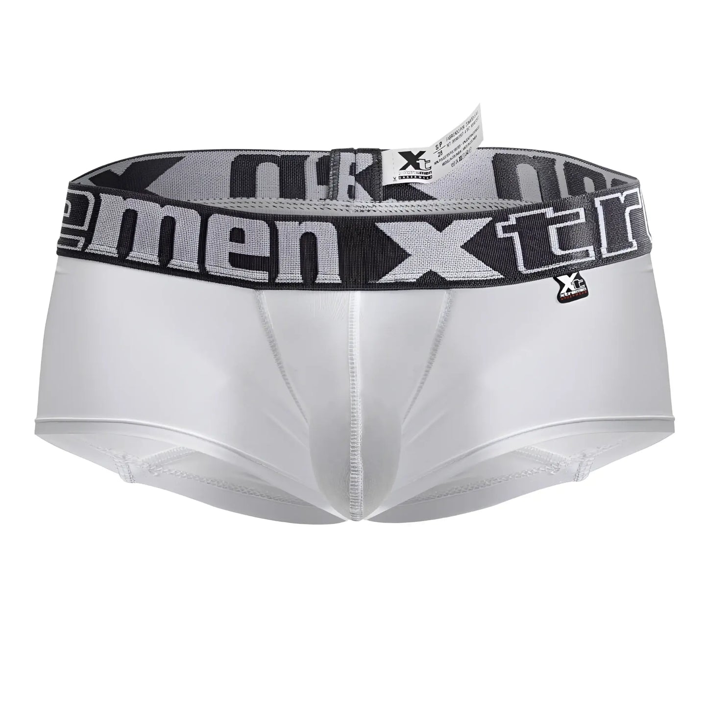 White xtremen 91206b microfiber trunks with gray and black elastic waistband featuring bold xtreme logo
