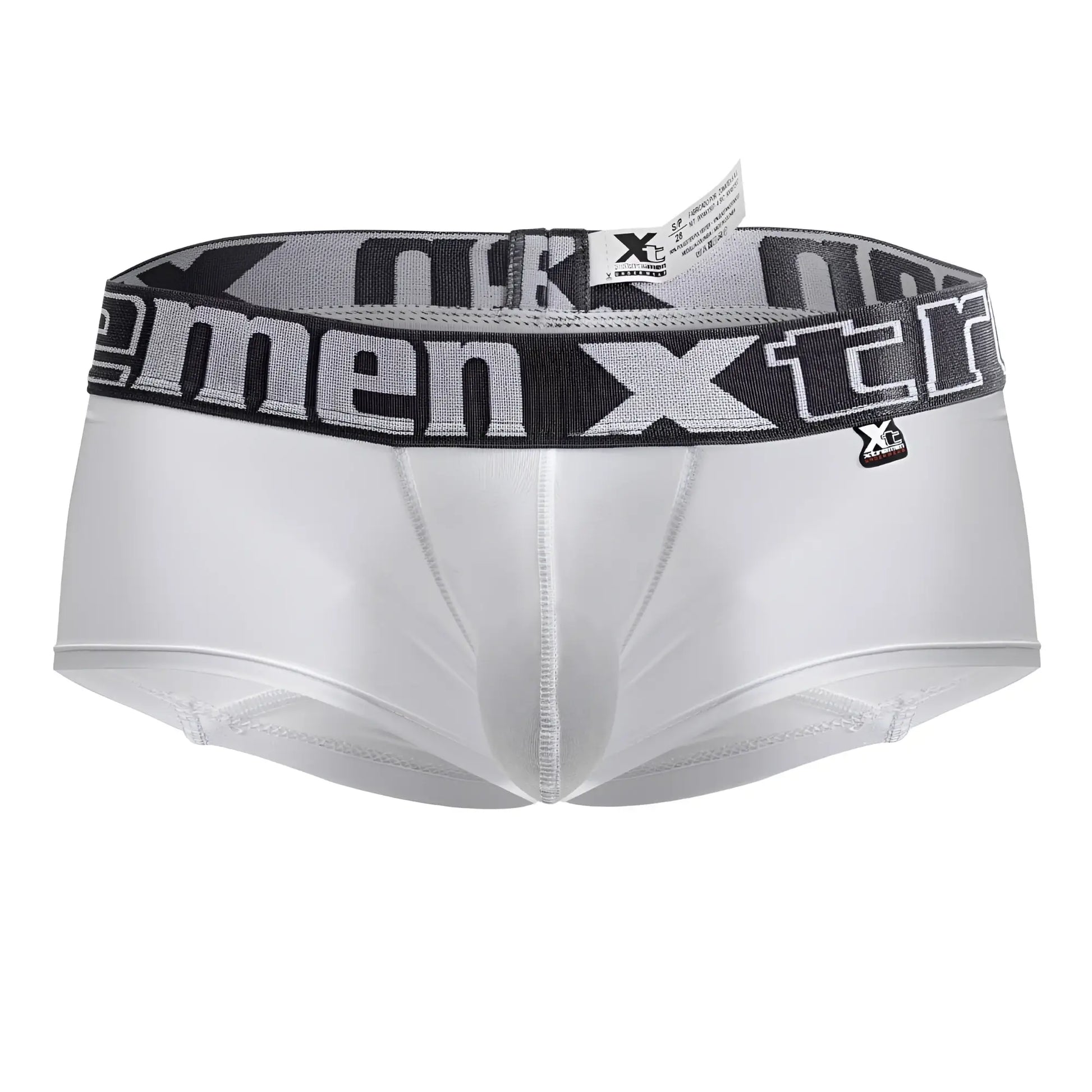 White xtremen 91206b microfiber trunks with gray and black elastic waistband featuring bold xtreme logo