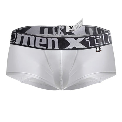 White xtremen 91206b microfiber trunks with gray and black elastic waistband featuring bold xtreme logo