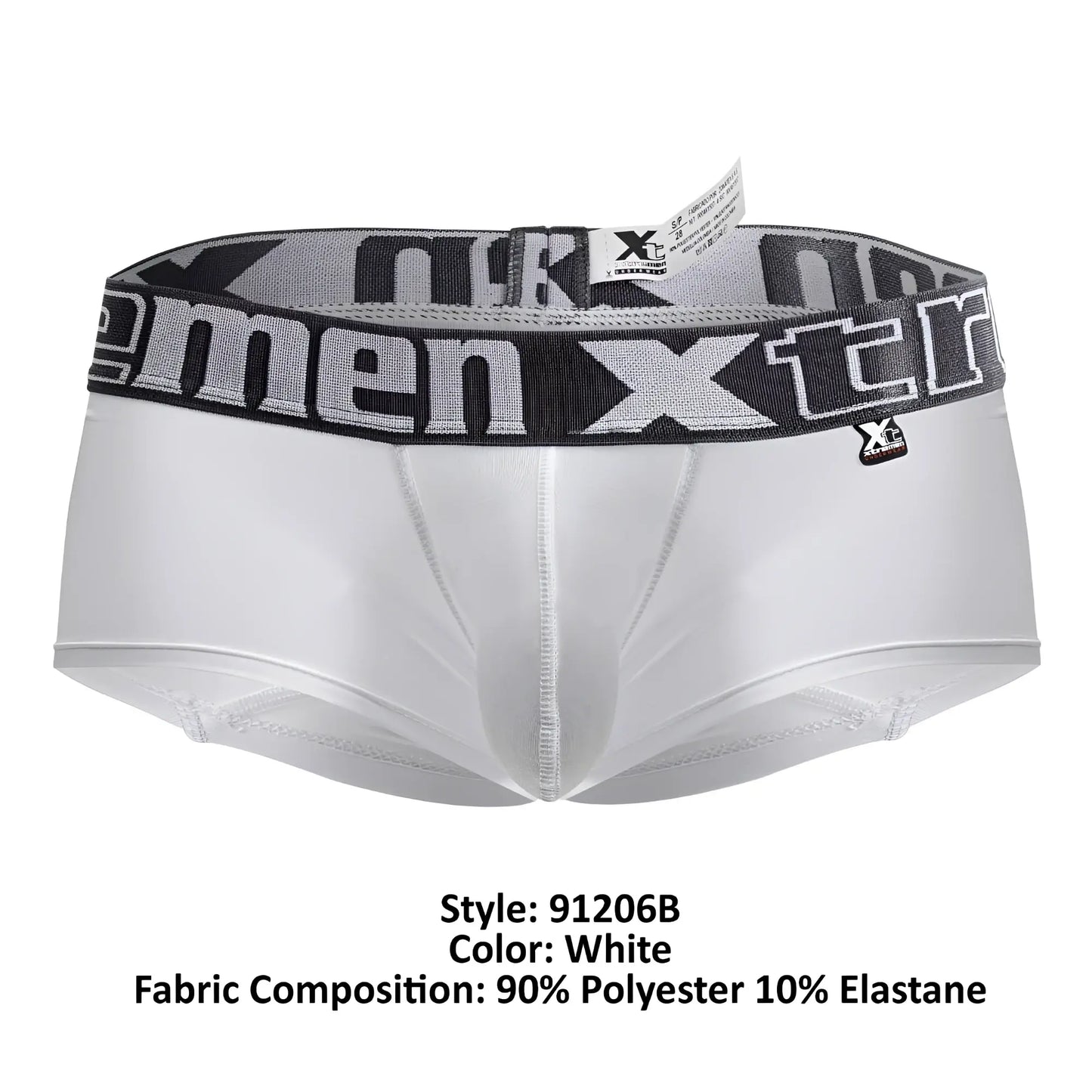 White xtremen 91206b microfiber trunks with gray and black patterned waistband featuring xtreme logo