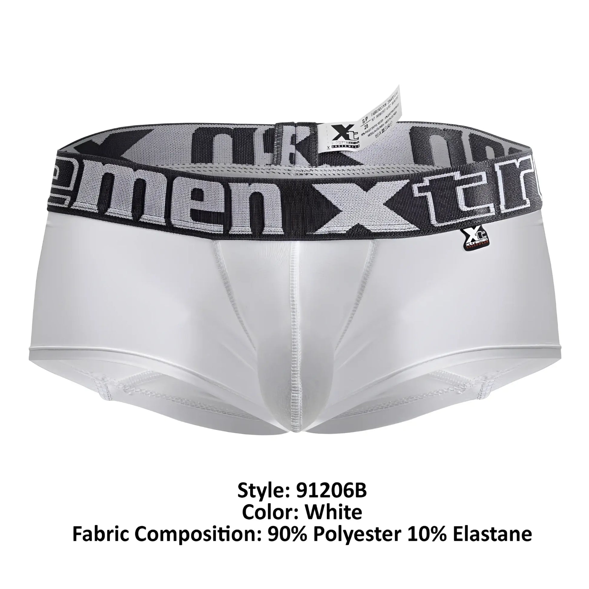 White xtremen 91206b microfiber trunks with gray and black patterned waistband featuring xtreme logo