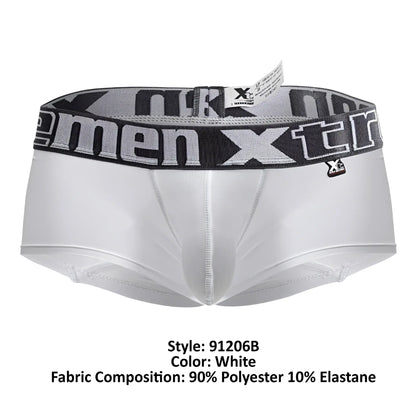 White xtremen 91206b microfiber trunks with gray and black patterned waistband featuring xtreme logo