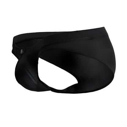 Black xtremen 91207b microfiber briefs with sleek form-fitting design and breathable mesh detailing for athletic use