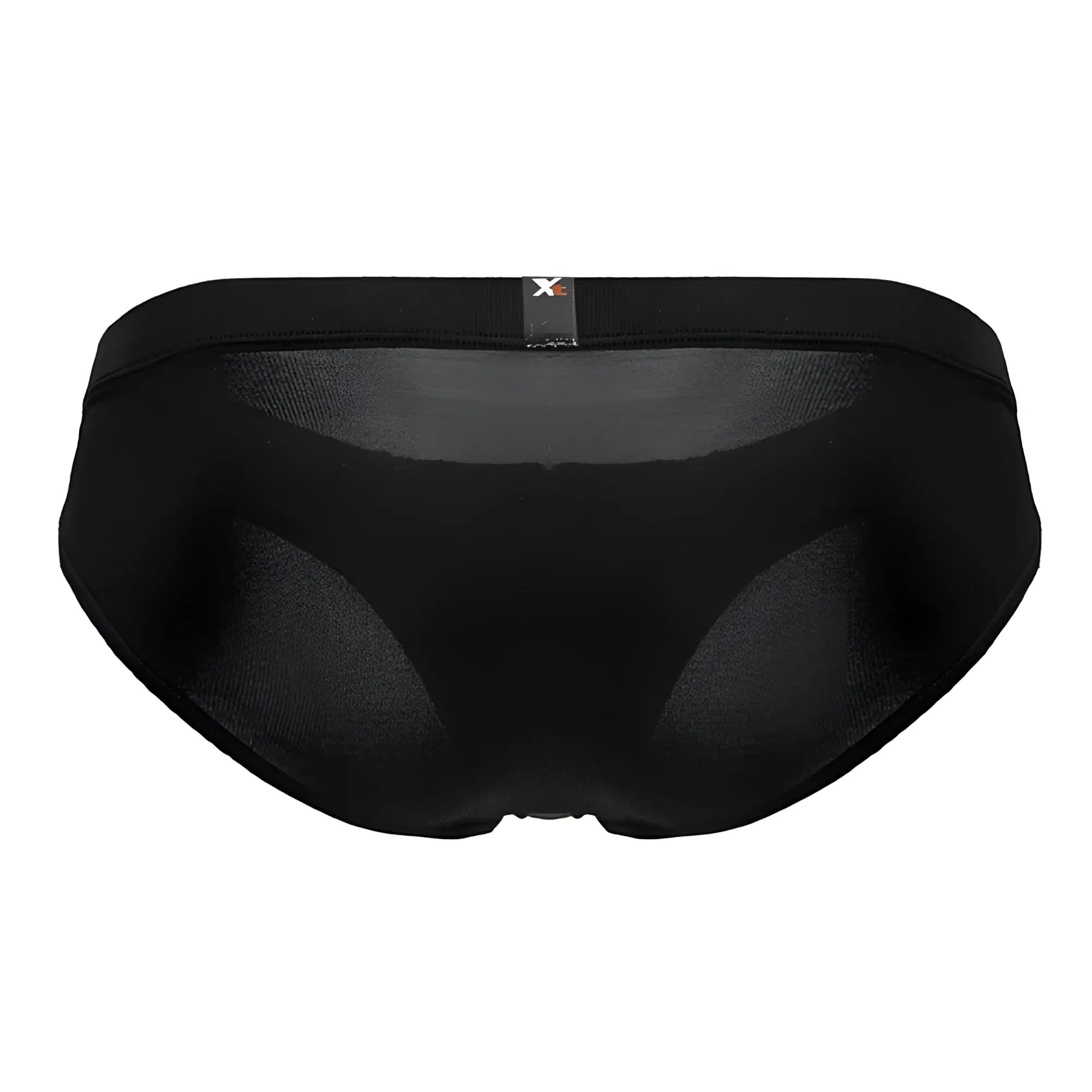 Xtremen 91207B black microfiber briefs with black mesh, solid elastic waistband, and small brand tag on the front