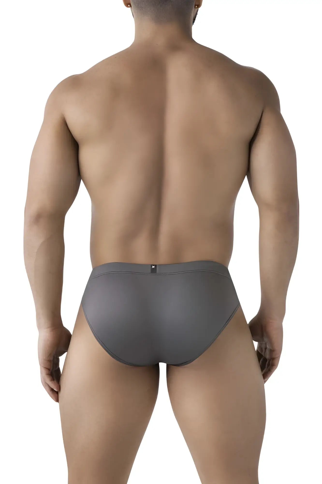 Gray xtremen 91207b microfiber men’s briefs with smooth form-fitting design and small black logo on waistband
