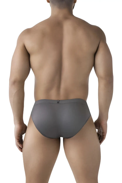 Gray xtremen 91207b microfiber men’s briefs with smooth form-fitting design and small black logo on waistband
