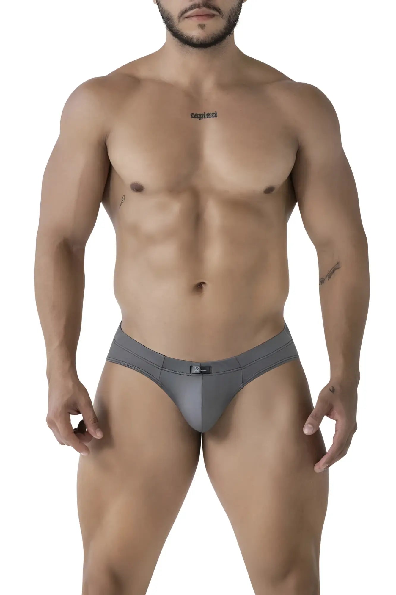 Gray xtremen 91207b microfiber briefs with form fitting design subtle elastic waistband and small front brand logo