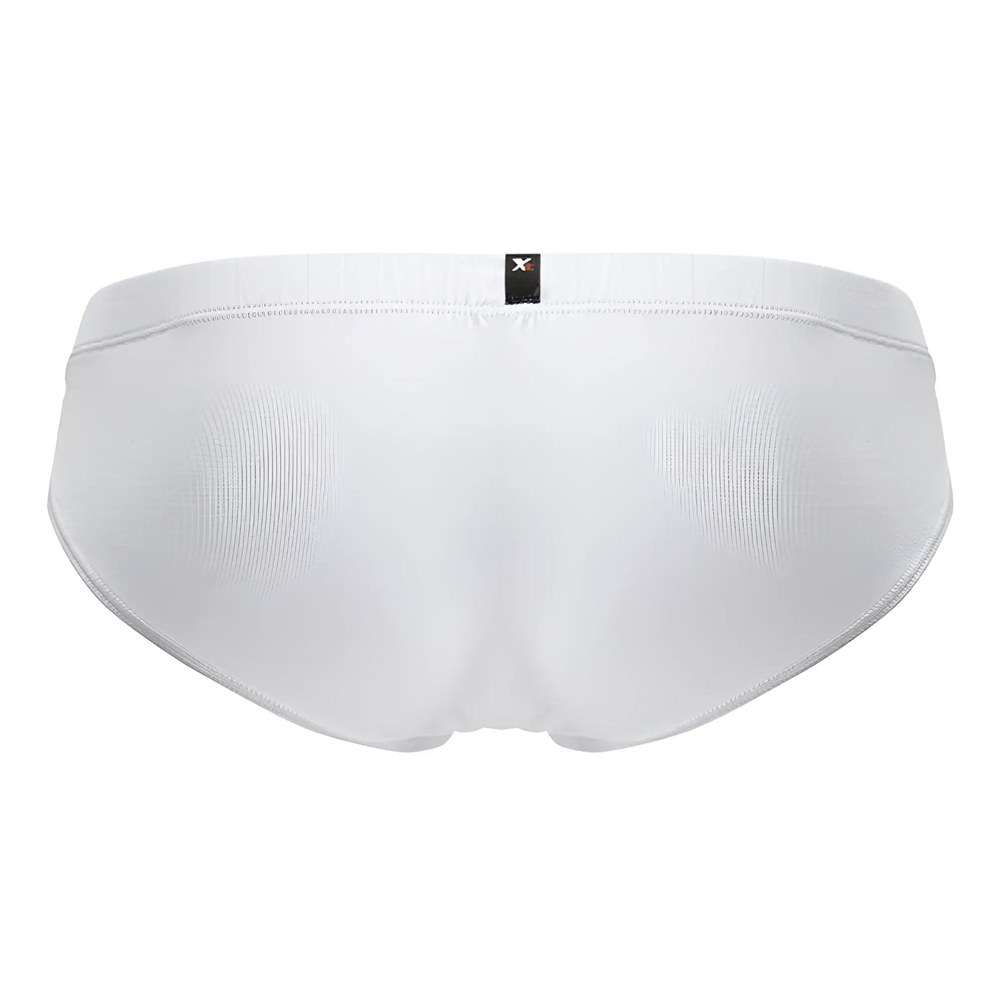 White xtremen 91207b microfiber briefs with ribbed texture and small black brand tag at waistband