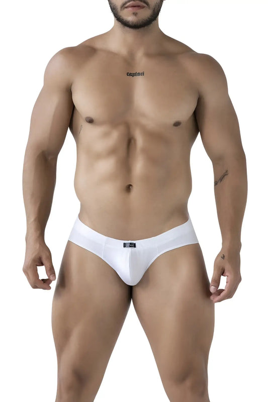 White xtremen 91207b microfiber briefs with sleek minimalist design and small black logo on the front