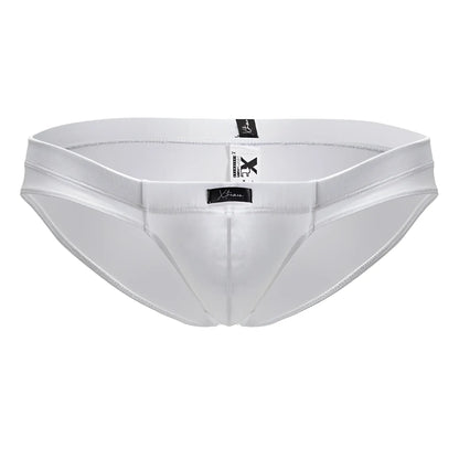 Xtremen 91207B white microfiber men’s briefs with a sleek satin-like finish and form-fitting design