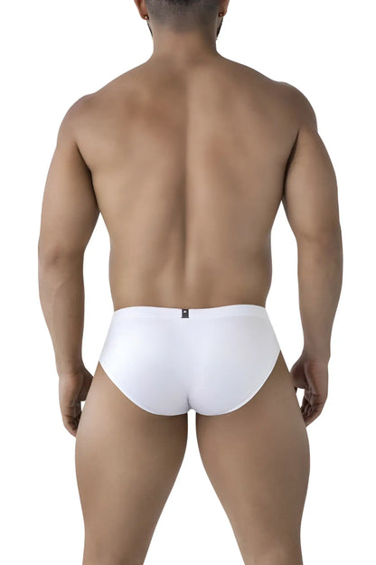 White xtremen 91207b microfiber briefs with smooth form-fitting design and small black logo on waistband
