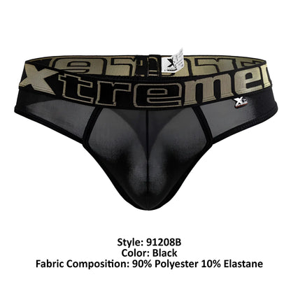 Black xtremen 91208b microfiber thongs with mesh fabric and olive green xtreme logo band