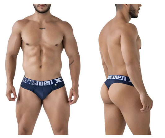 Navy blue cotton briefs with white extremenx branding on waistband from xtremen 91208b microfiber thongs collection