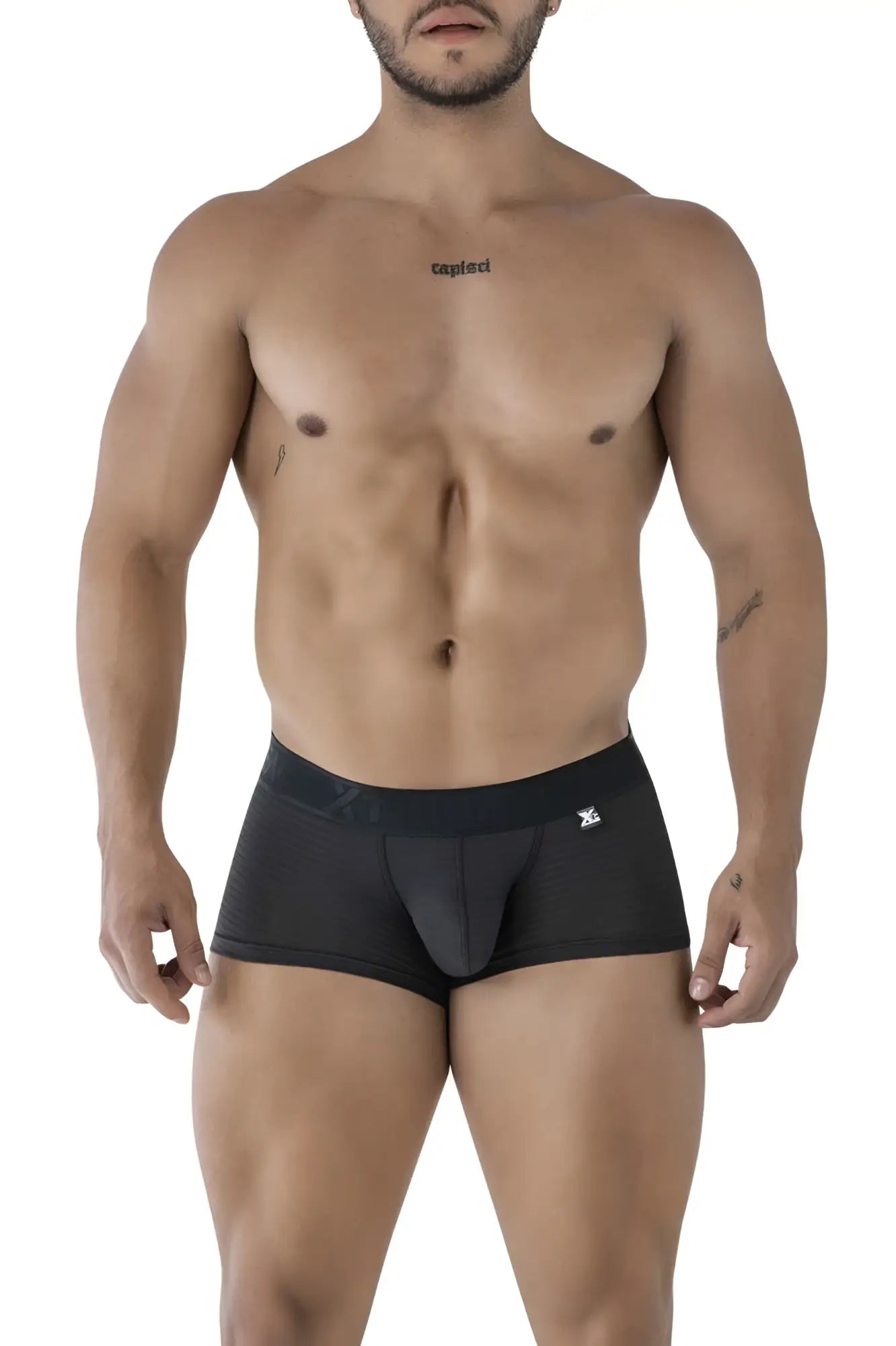 Black xtremen 91209b microfiber trunks with contoured pouch elastic waistband and small white front logo