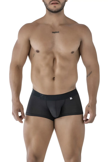 Black xtremen 91209b microfiber trunks with contoured pouch elastic waistband and small white front logo