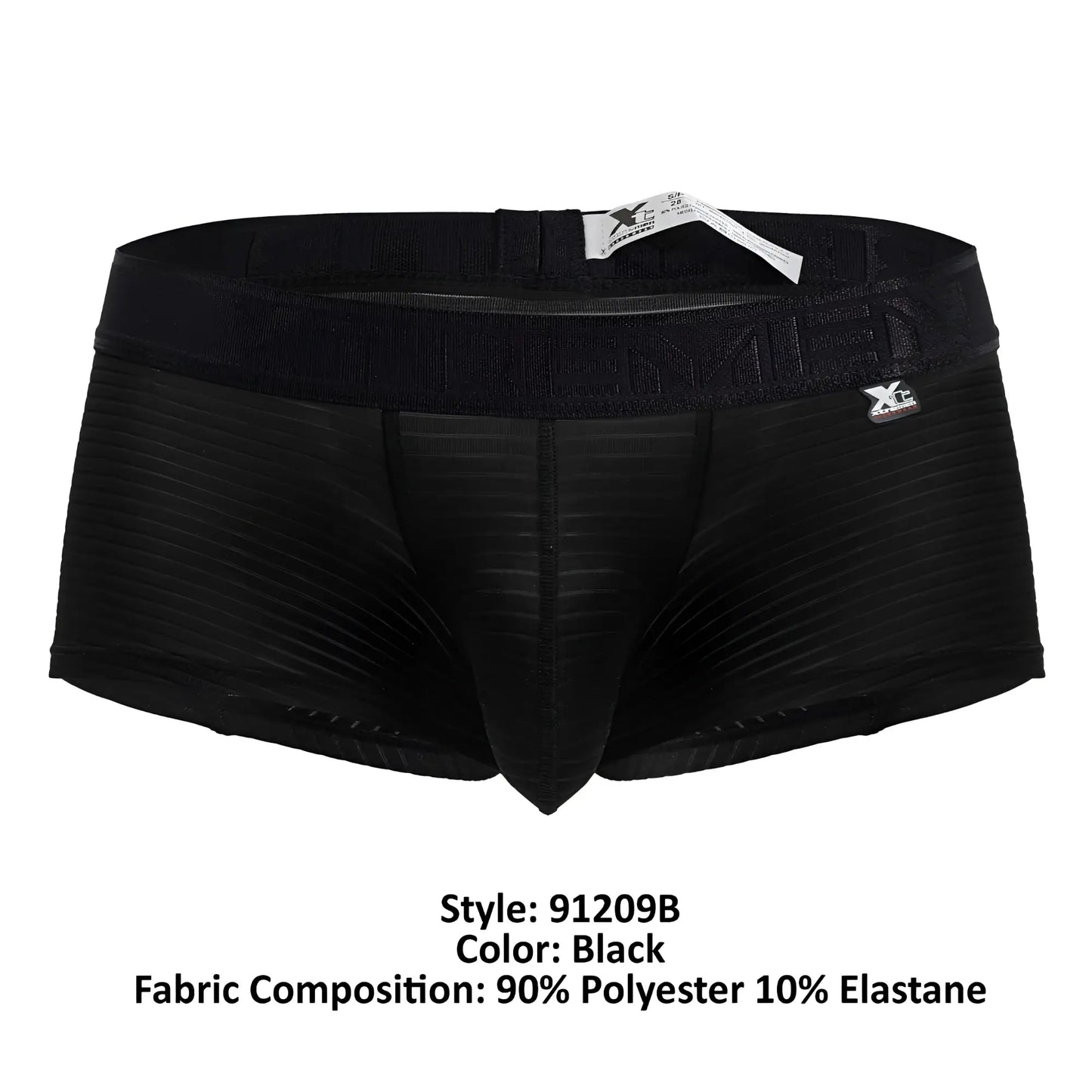 Black xtremen 91209b microfiber trunks with ribbed fabric and elastic waistband featuring brand logo