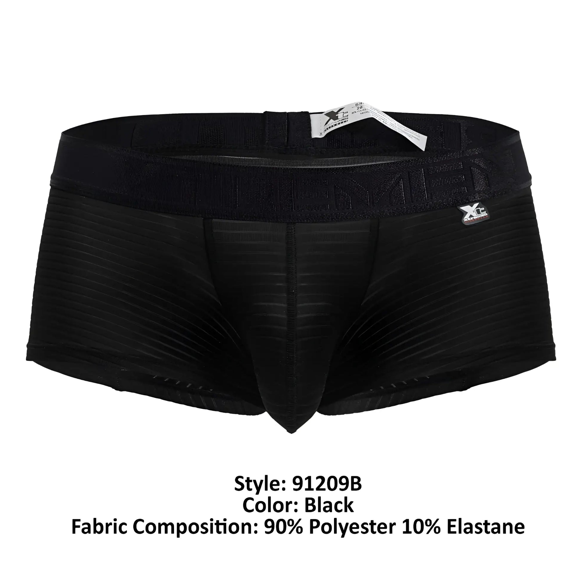 Black xtremen 91209b microfiber trunks with ribbed fabric and elastic waistband featuring brand logo