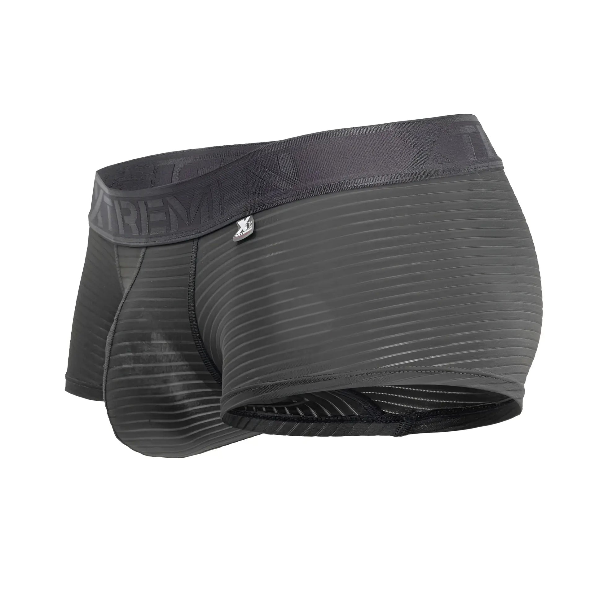Dark gray xtremen 91209b microfiber trunks with ribbed fabric and elastic waistband featuring extreme brand name