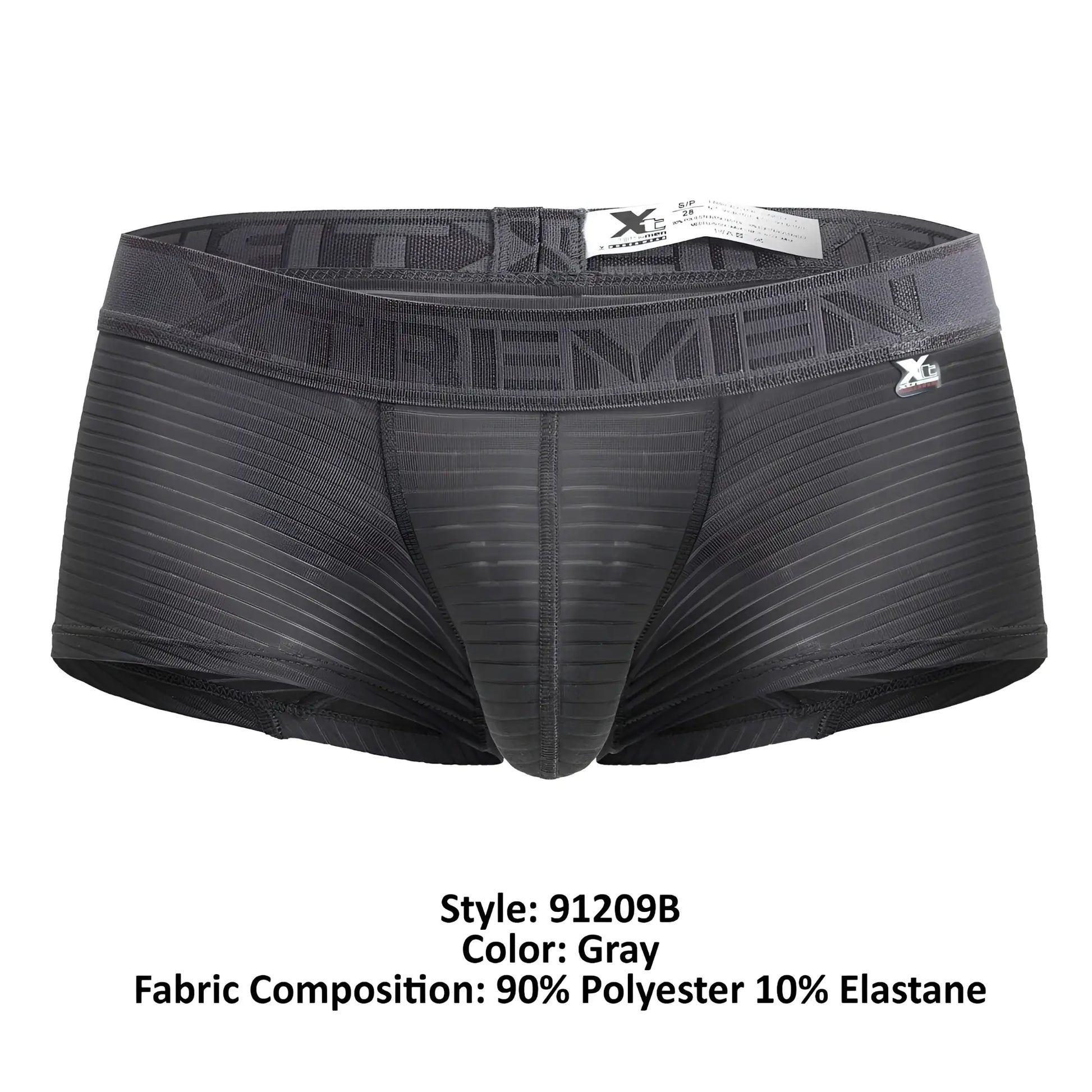 Gray xtremen 91209b microfiber trunks with ribbed texture and branded waistband for men