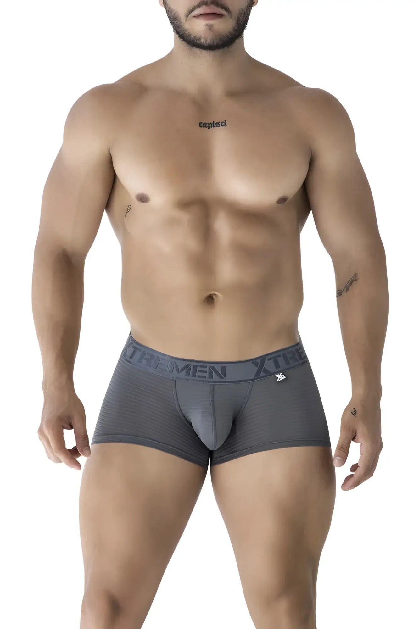 Xtremen 91209b gray microfiber men’s briefs with textured fabric and the men branding on the waistband