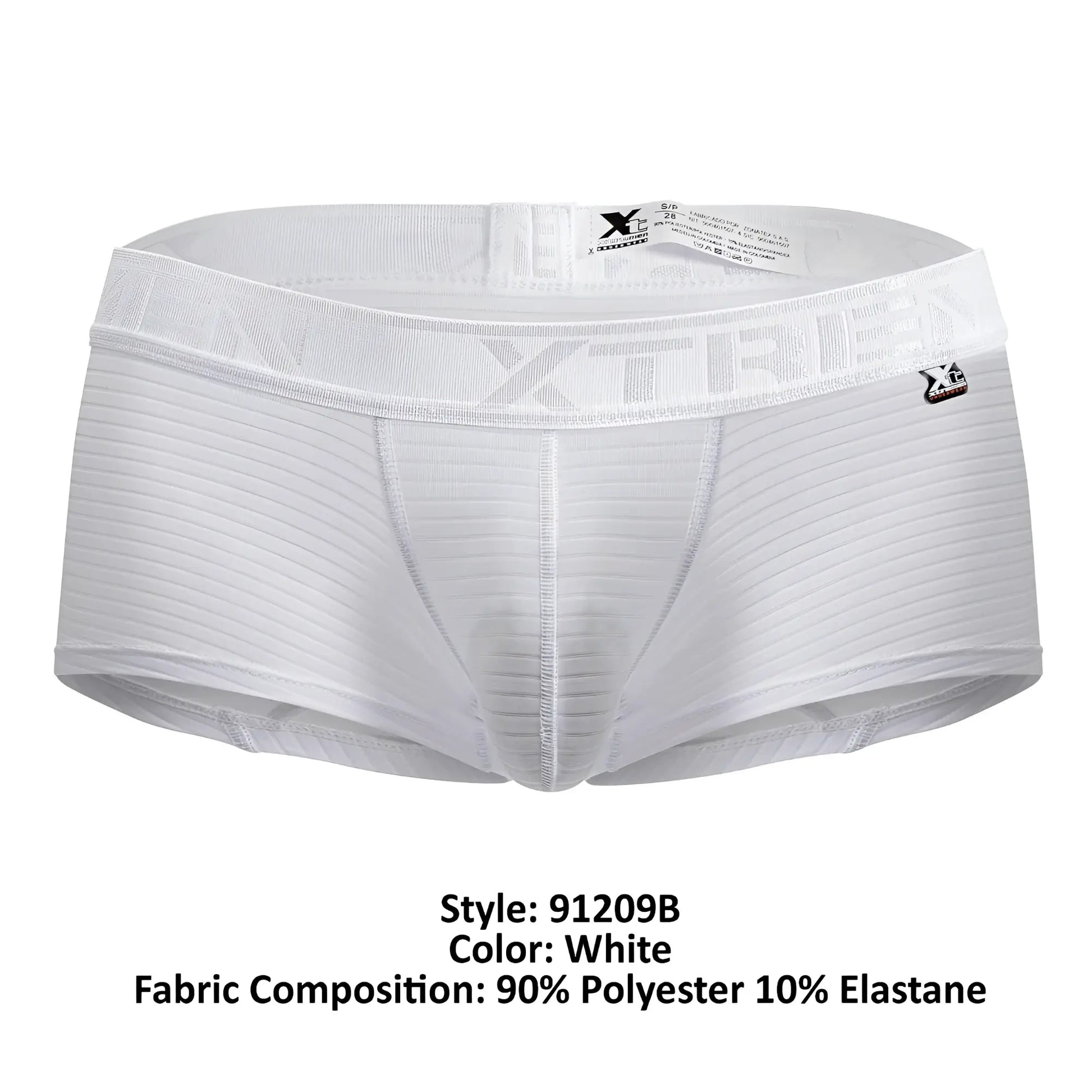 White xtremen 91209b microfiber briefs with ribbed texture and elastic waistband featuring xtreme logo