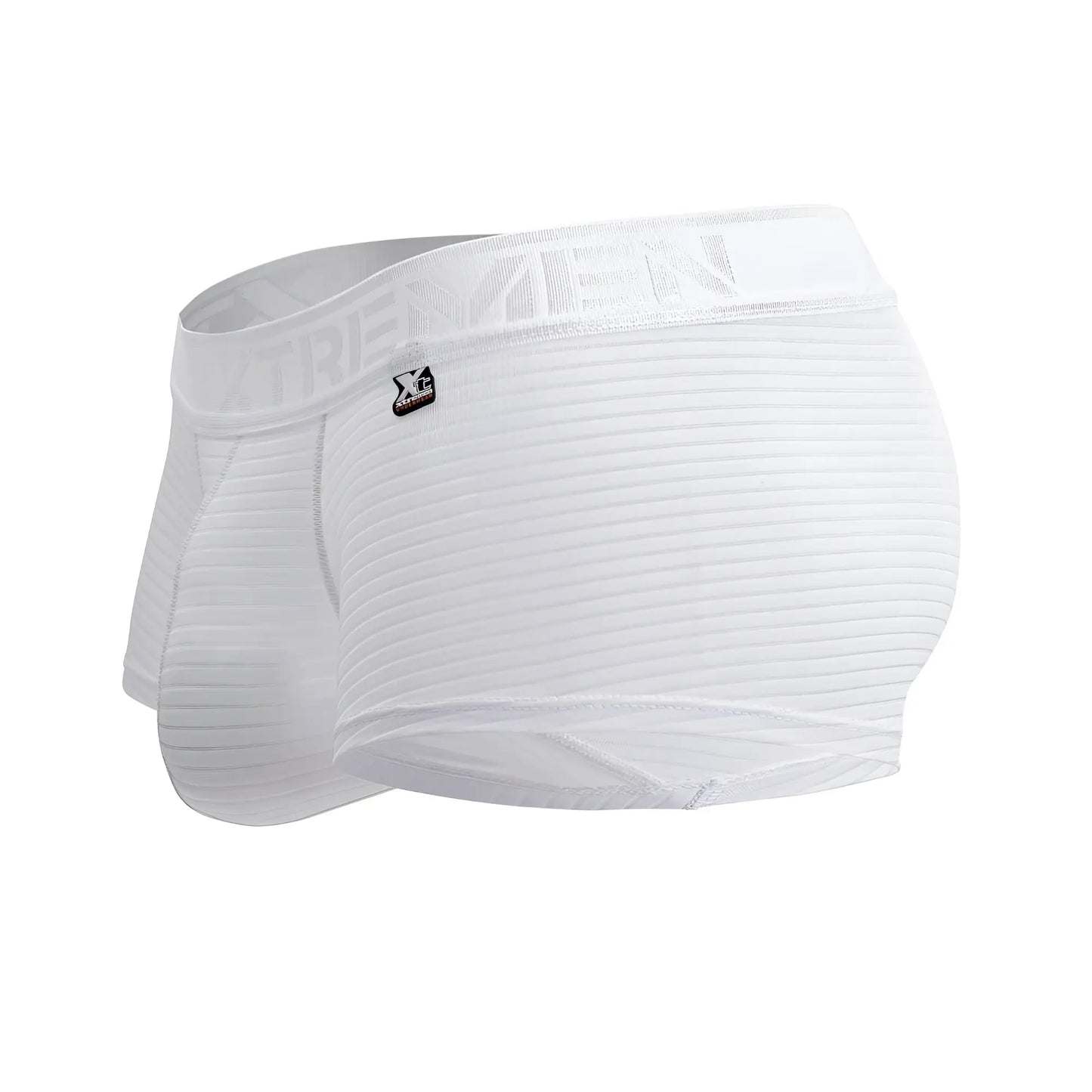 White xtremen 91209b microfiber trunks with ribbed texture and elastic waistband featuring extreme logo